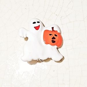 Happy Halloween ghost with pumpkin brooch